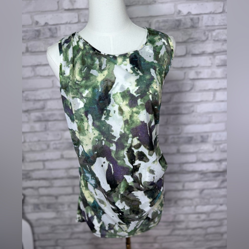 Simply Vera Vera Wang Green and White Abstract Print Tank